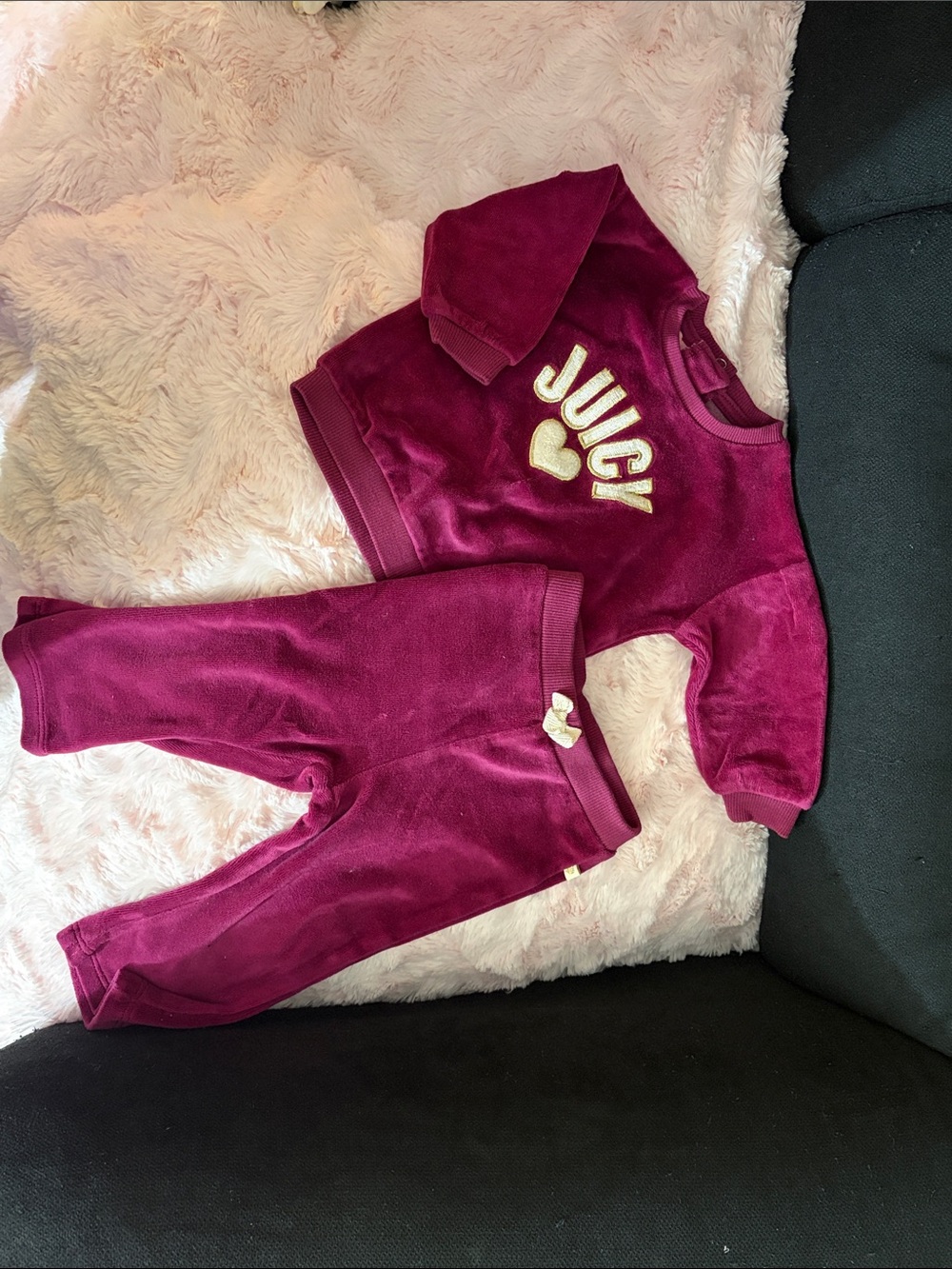 Juicy Couture Girls' Magenta Velour Sweatshirt & Joggers Set